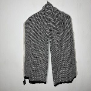 Galeries Lafayette Black White Rectangle Blanket Knit Scarf  Geometric Fringe‎